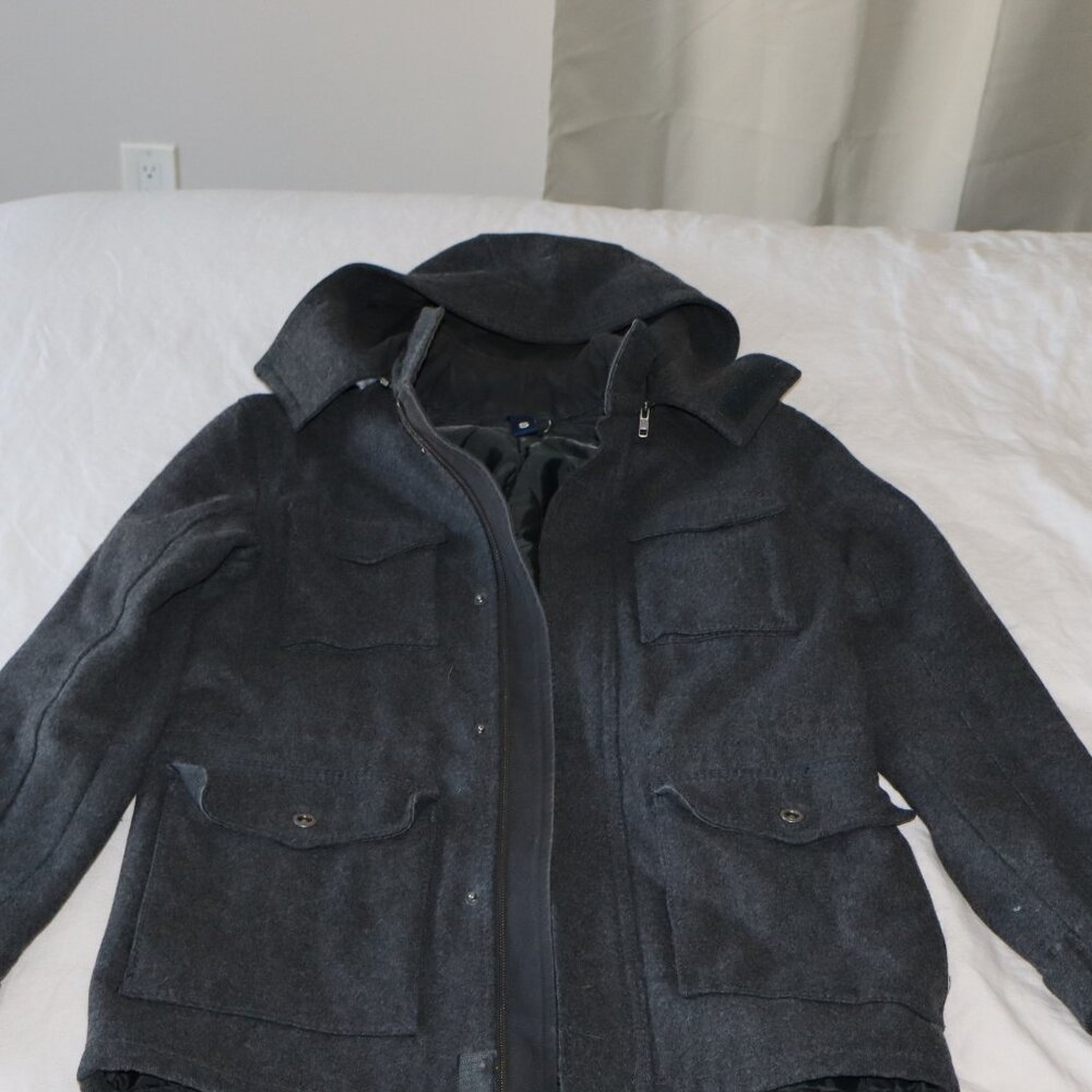 H&M - Dark Grey  Wool - Military Jacket w/Hood in Small